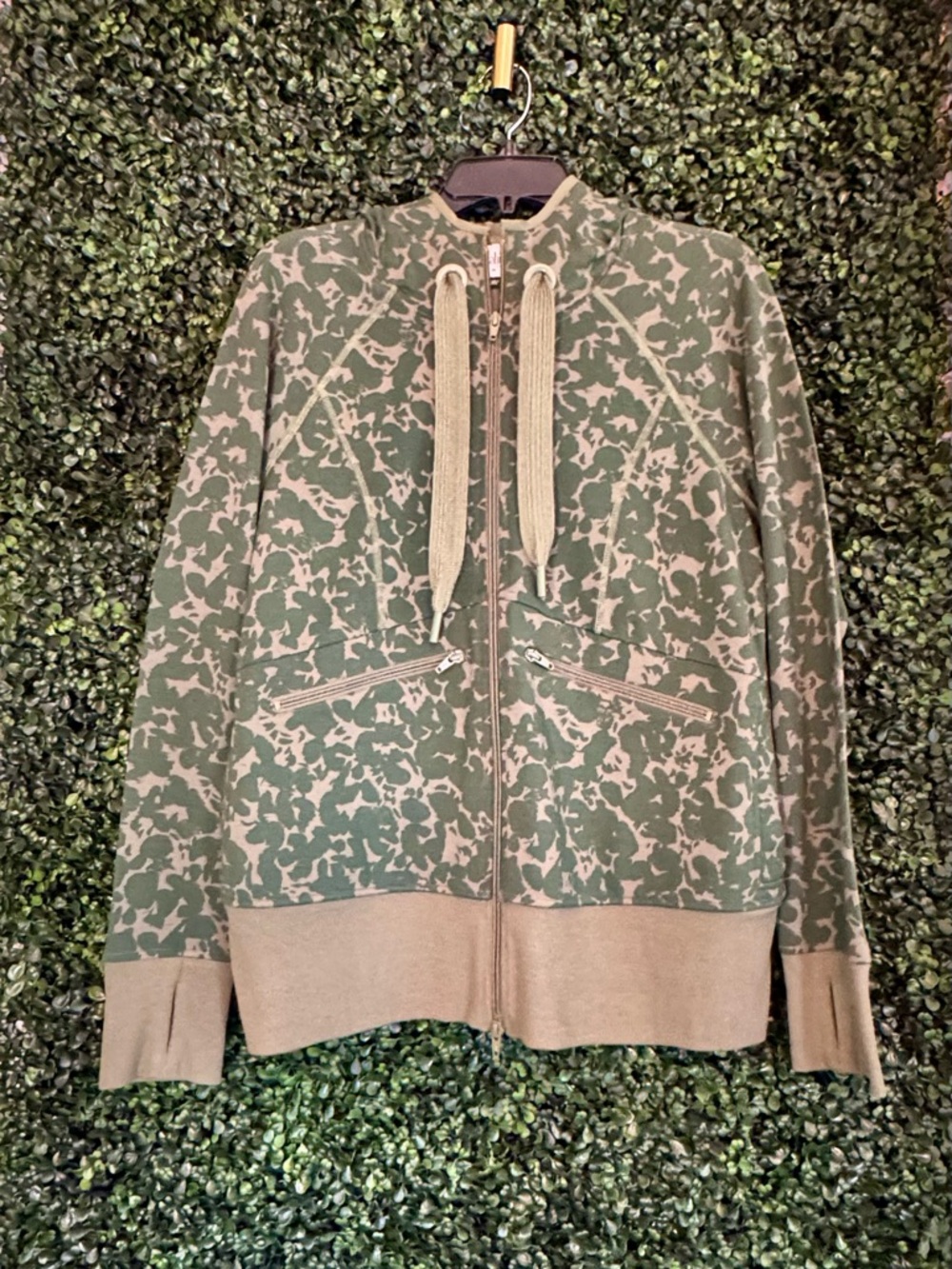 Cabi Green Camouflage Zip-Up Jacket with Hood